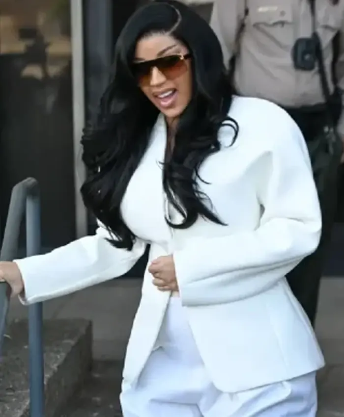 Los Angeles Court Appearance 2026 Cardi B White Wool Jacket Side View