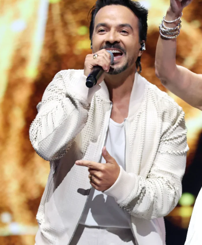 Luis Fonsi Venezuela Benefit Concert 2026 White Bomber Jacket Front View