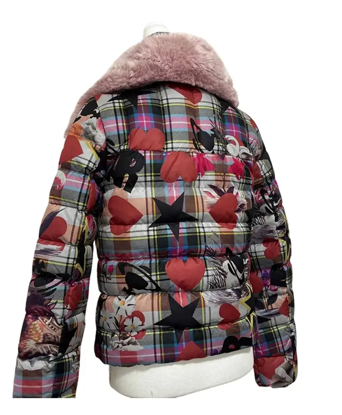 Lydia Rose Bewley TV Series The Royals 2026 Multicolor Puffer Jacket Back View