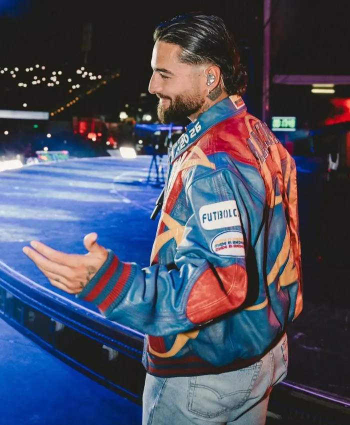 Maluma 2026 Live Performance Color-Block Leather Bomber Jacket