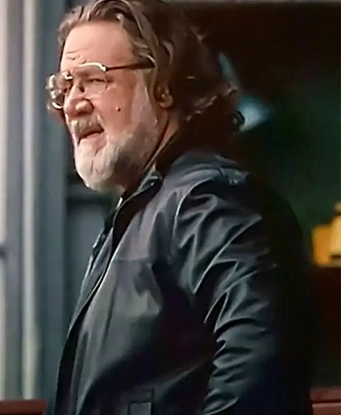 Manco Kapak Movie The Get Out 2026 Russell Crowe Black Leather Jacket Side View