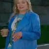 Melissa Peterman Movie All’s Fair in Love and Mahjong 2026 Blue Leather Moto Jacket