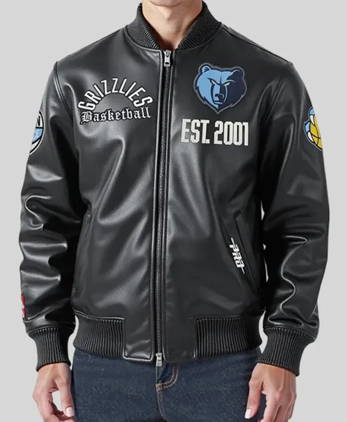 Memphis Grizzlies Modern Black Leather Bomber Jacket