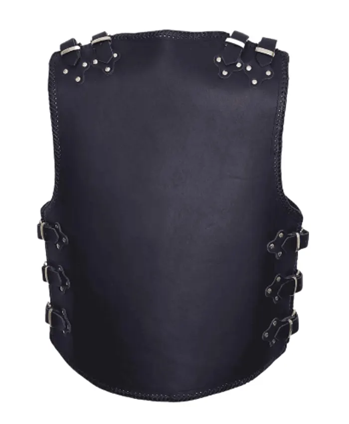 Mens-Adjustable-Buckles-Black-Leather-Vest