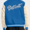 Men's Detroit Lions Nike Blue Cream Rewind Legacy Bomber Jacket Back