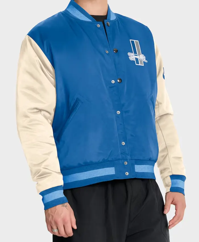 Men's Detroit Lions Nike Blue Cream Rewind Legacy Bomber Jacket