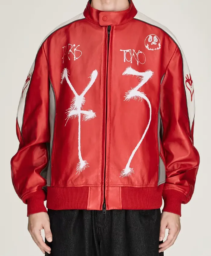 Men's Y-3 Chito Graphic Leather Biker Jacket