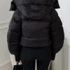 Mia Black Cropped Detachable Hood Puffer Jacket Back