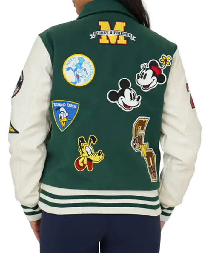 Mickey Mouse Varsity Jacket Green Back View