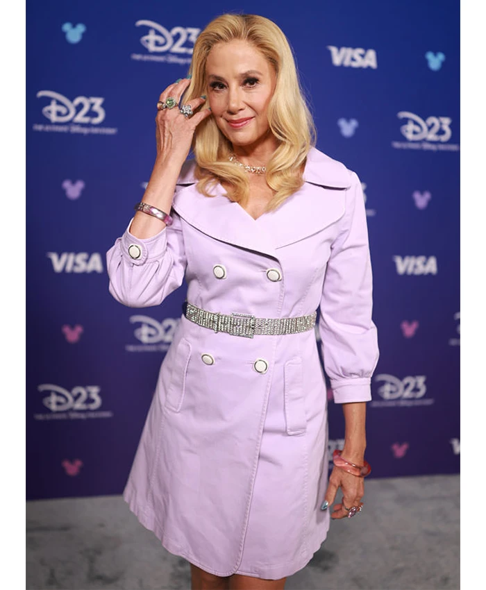 Mira Sorvino Disney D23 Entertainment Showcase 2026 Purple Double Breasted Button Coat