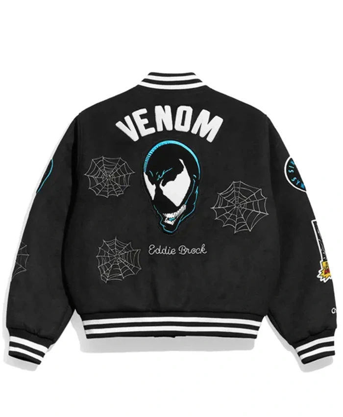 Movie Marvel Venom Tom Hardy Lethal Protector Eddie Brock Black Wool Varsity Jacket Back