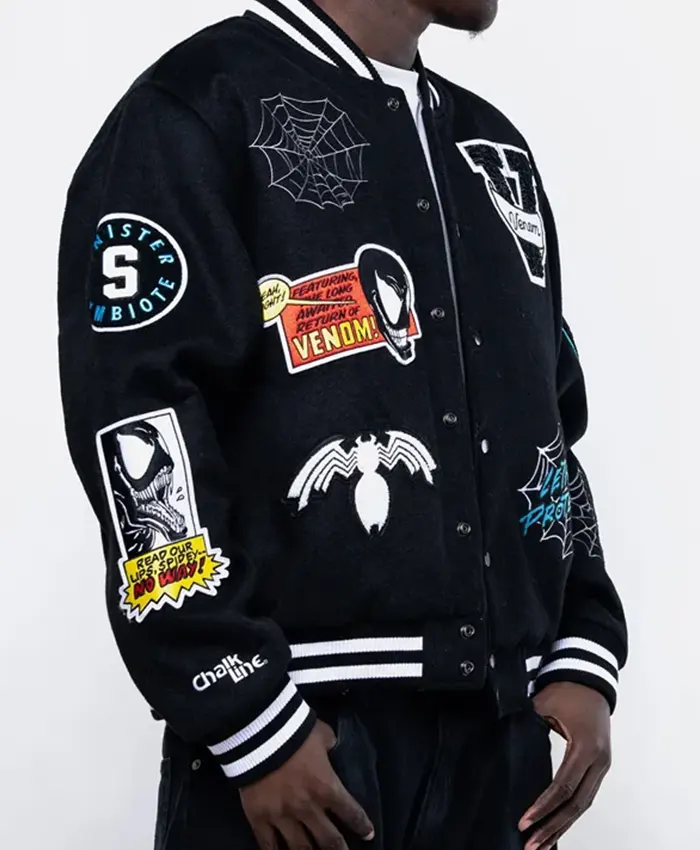 Movie Marvel Venom Tom Hardy Lethal Protector Eddie Brock Black Wool Varsity Jacket