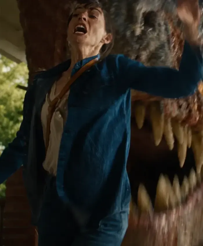 Movie The End of Oak Street 2026 Anne Hathaway Blue Denim Jacket