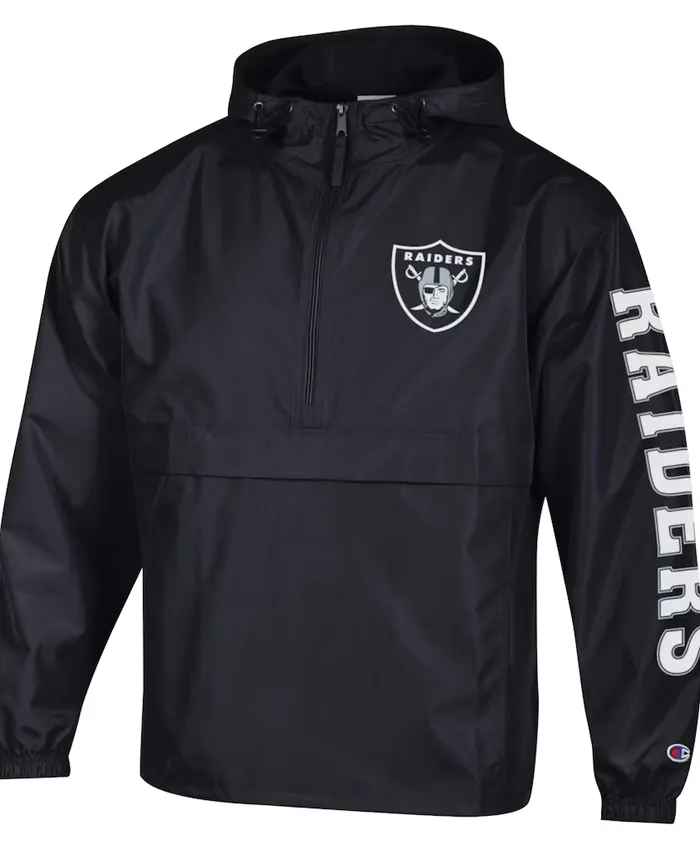 NFL Las Vegas Raiders Hooded Half-Zip Black Windbreaker Jacket