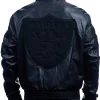 NFL Las Vegas Raiders Jeff Hamilton Black Lambskin Leather Tonal Varsity Jacket