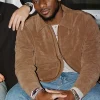 NFL New York Giants Malik Nabers x Abercrombie Brown Suede Leather Jacket