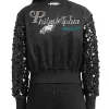 NFL Philadelphia Eagles Show Time Chamarra Blue Satin Bomber Jacket Back View