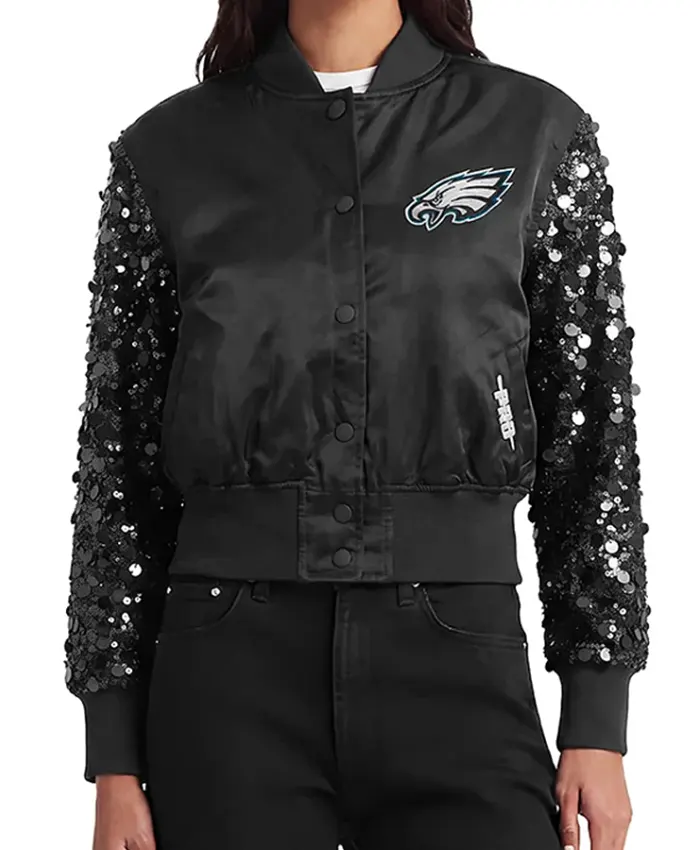 NFL Philadelphia Eagles Show Time Chamarra Blue Satin Bomber Jacket