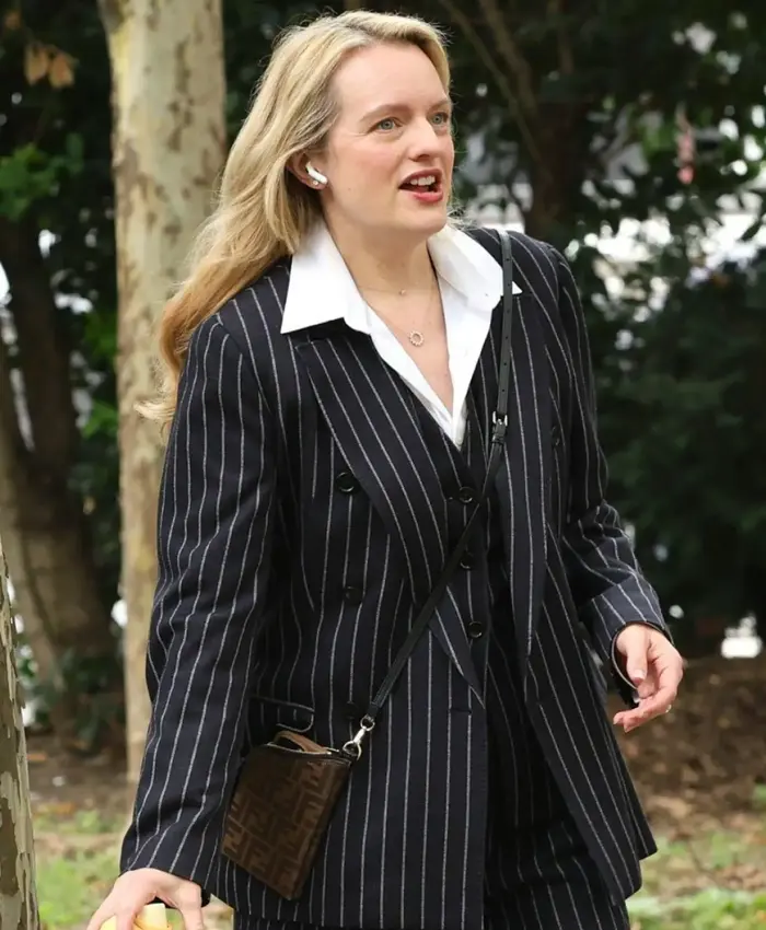 NYC 2026 Elisabeth Moss Pinstriped Blazer