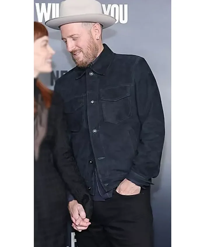 NYC Premiere I Will Find You 2026 Kenna Kennor Black Suede Jacket Front