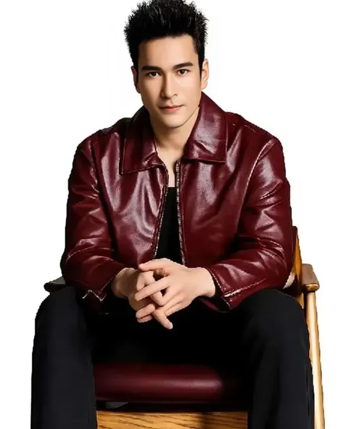 Nadech Kugimiya Movie The Debt Collector 2026 Burgundy Leather Jacket Front