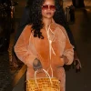 New York 2026 Rihanna Camel Brown Velvet Bomber Jacket