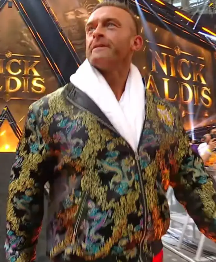 Nick Aldis WWE SummerSlam 2026 Minnesota Black Floral Embroidered Satin Bomber Jacket For Sale