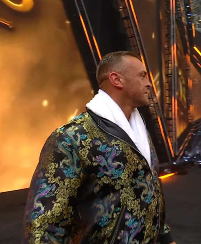 Nick Aldis WWE SummerSlam 2026 Minnesota Black Floral Embroidered Satin Bomber Jacket