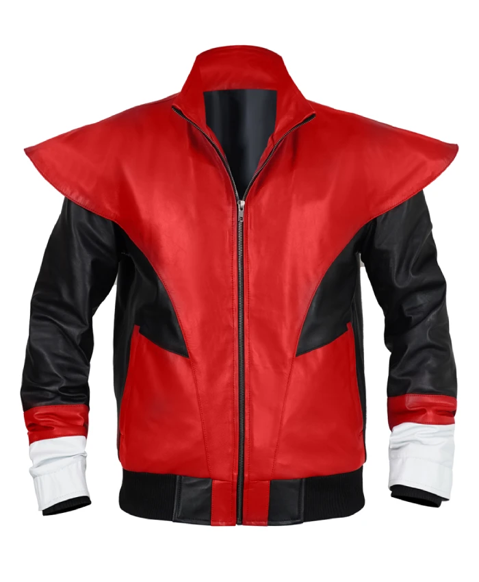 Red and black Nightcrawler leather biker jacket for X-Men cosplay and fan outfits