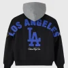 OVO Los Angeles Dodgers Insulated Twill Black Hooded Bomber Jacket On Sale