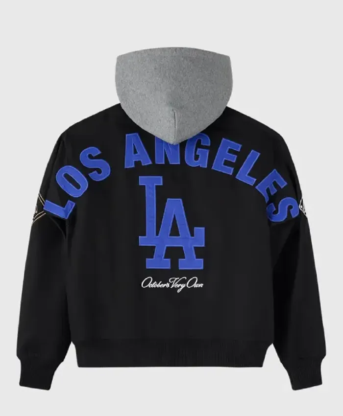 OVO Los Angeles Dodgers Insulated Twill Black Hooded Bomber Jacket On Sale