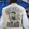 Off White x AC Milan Abloh Cream Varsity Jacket For Men And Women