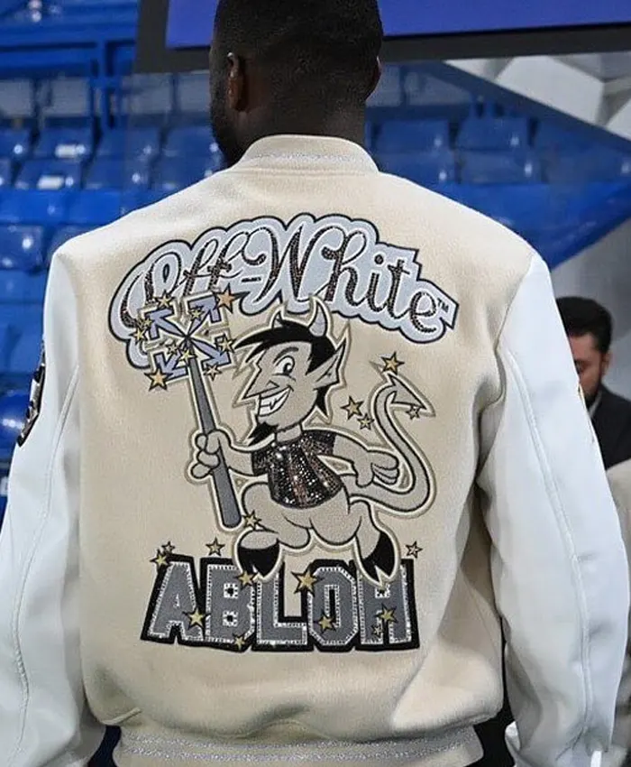 Off White x AC Milan Abloh Cream Varsity Jacket For Men And Women