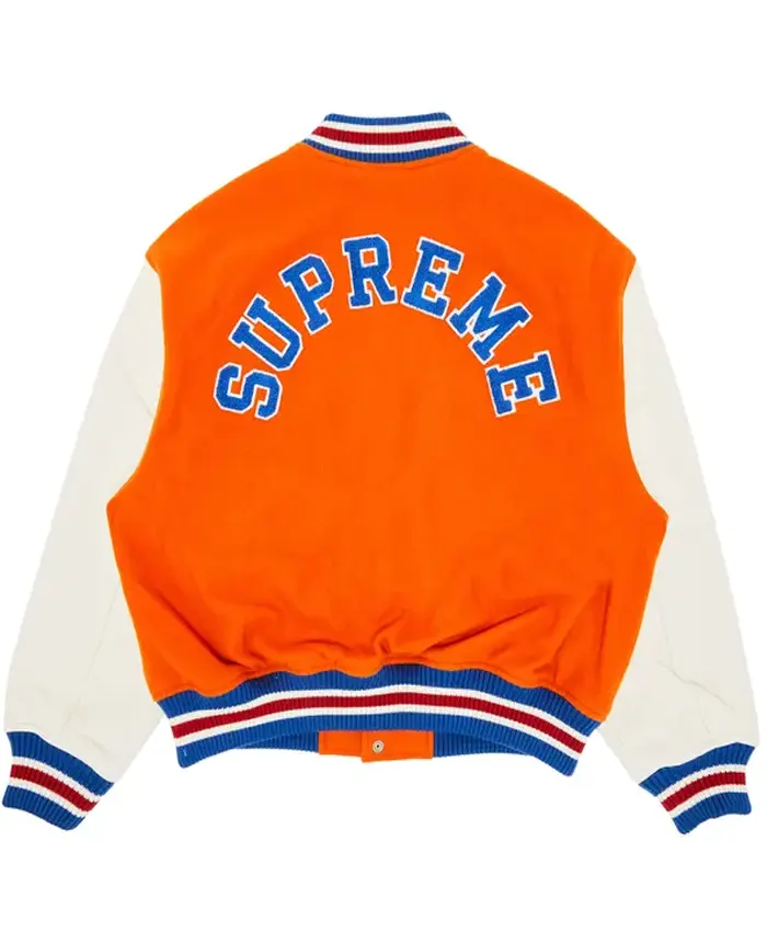 Orange Supreme Tiger Bomber Varsity Jacket Back