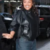 Paloma Elsesser New York City 2026 Black Oversized Leather Bomber Jacket