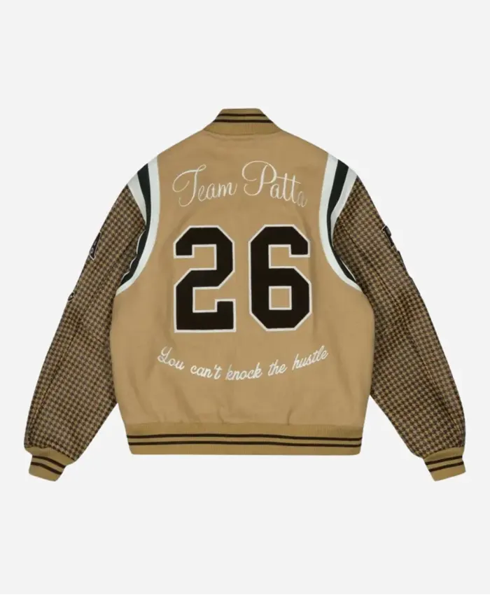 Patta Athletic P Houndstooth Beige Varsity Jacket For Men and Women