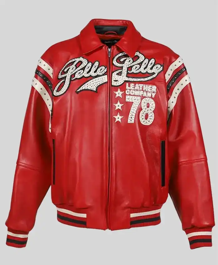 Pelle Pelle Encrusted Red Leather Bomber Jacket