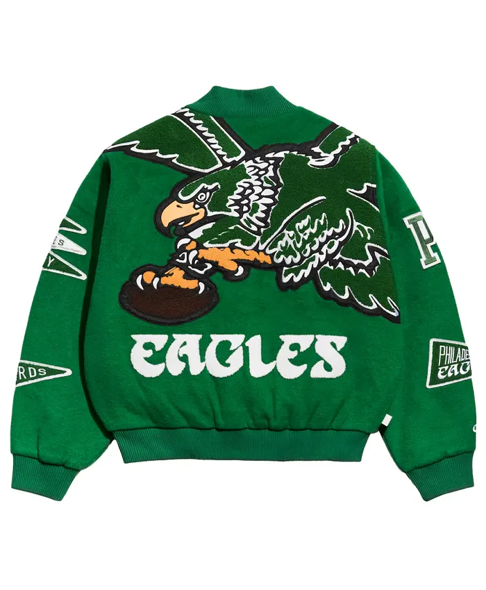 Philadelphia Eagles Kelly Green Pennant Varsity Jacket Back