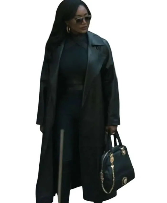 Raquel Thomas TV Series Power Book III Raising Kanan 2026 Black Leather Coat Front View