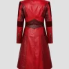 Red Leather Scarlet Witch Trench Coat For Women
