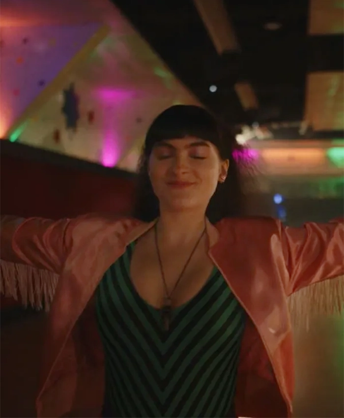 Rhonda TV Series The Shards 2026 Ivy Wolk Pink Fringe Bomber Jacket
