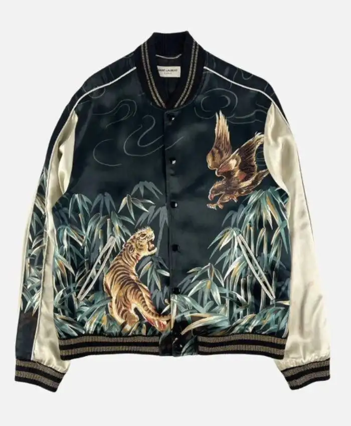 Saint Laurent Tiger & Eagle Print Zip-up Bomber Jacket For Men and Women