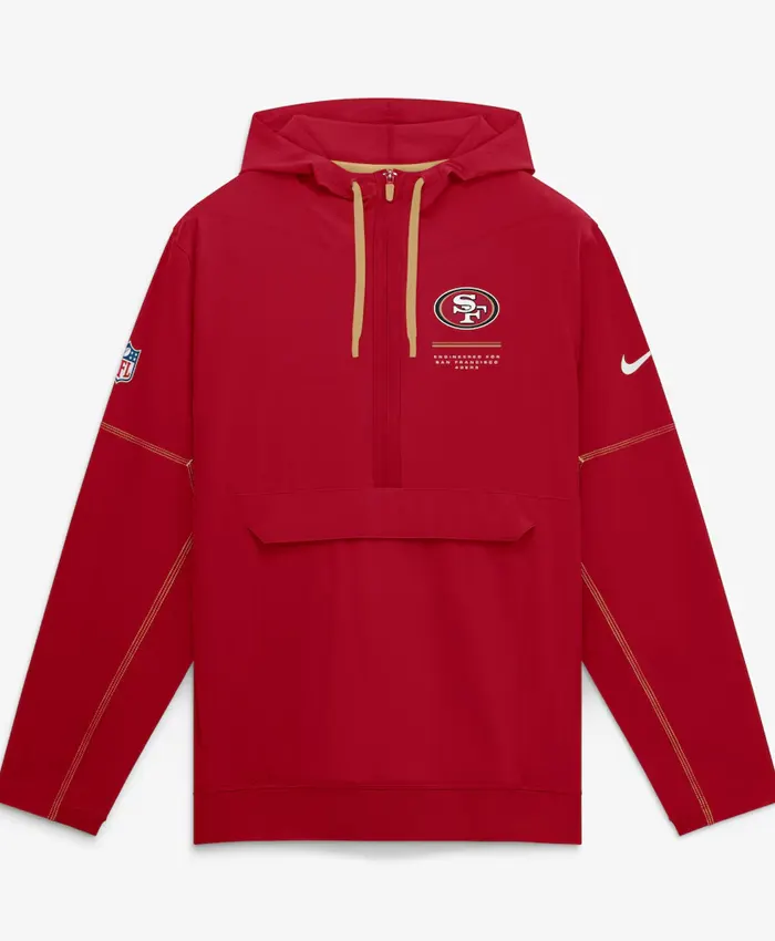 San Francisco 49ers Nike Scarlet Sideline Anorak Half-Zip Hooded Jacket