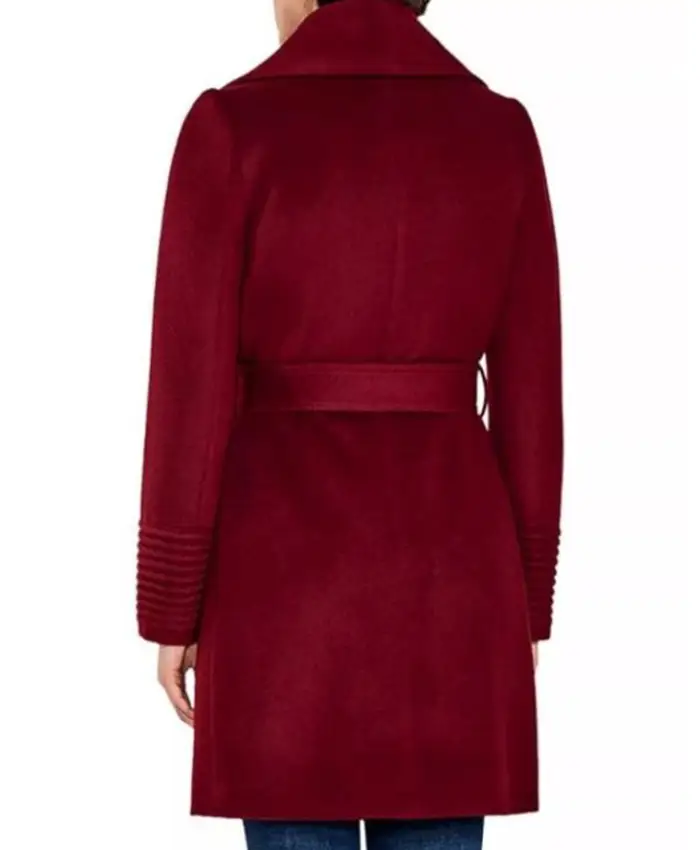 Sarah Rafferty TV Series My Life With The Walter Boys 2026 Katherine Walter Maroon Wool Wrap Coat Back