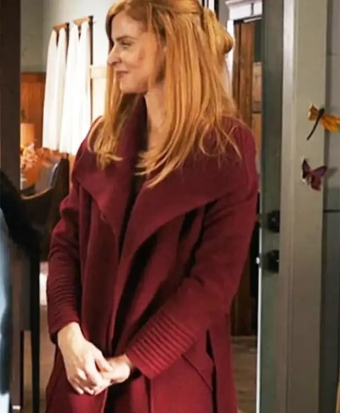 Sarah Rafferty TV Series My Life With The Walter Boys 2026 Katherine Walter Maroon Wool Wrap Coat