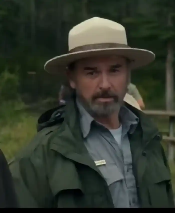 Shaun Smyth TV Series Anna Pigeon 2026 Harlan Roberts Olive Green Jacket