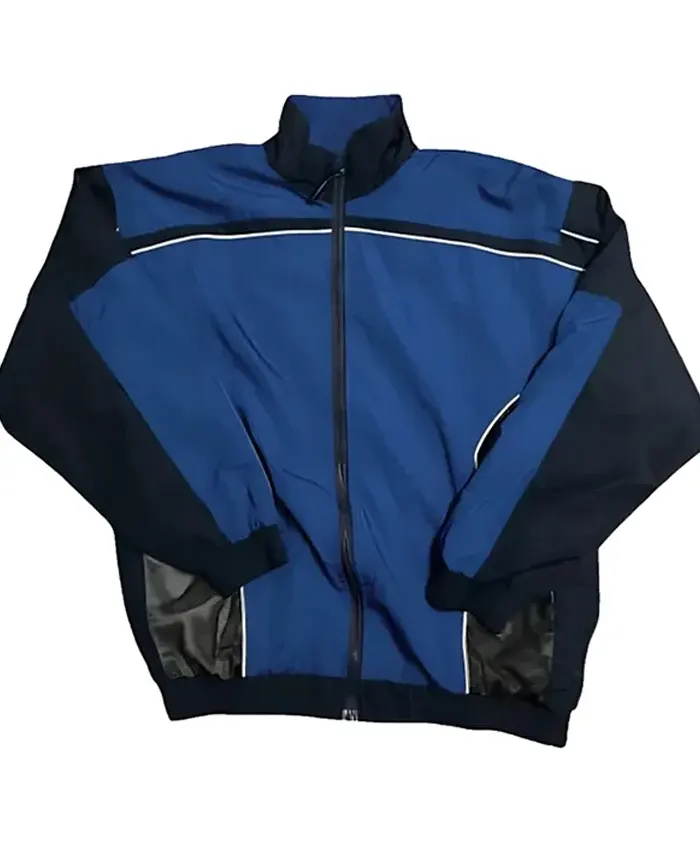 Shop Coachella 2026 Hailey Bieber Blue Track Jacket Front View