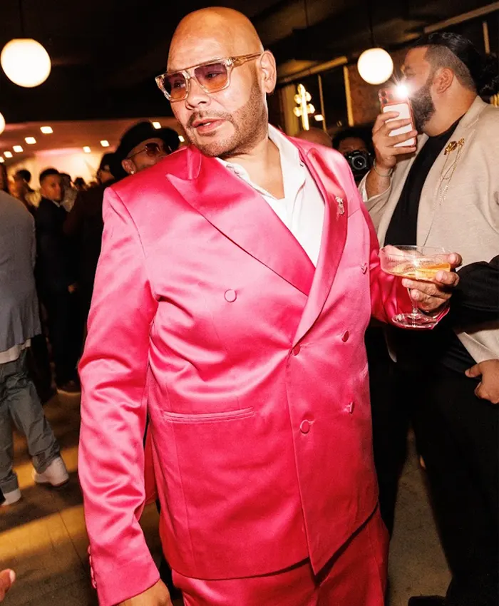Shop Fat Joe NYC 56th Birthday Party Pink Satin Blazer On Sale