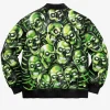 Shop-Halloween-Skull-Pile-Neon-Green-All-Over-Print-Black-Bomber-Leather-Jacket-On-Sale