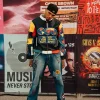 Shop KidSuper x McDonald’s Chris Brown Black Moto Cafe Racer Leather Jacket Front View
